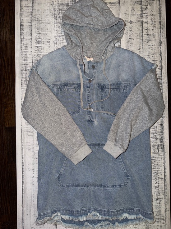 BiBi Dresses & Skirts - BiBi Light Blue Denim & Heather Gray Hoodie Dress